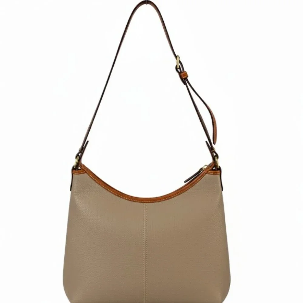 Dooney & Bourke Hobo Shoulder Bag Vintage Light/Med Taupe Pebbled Leather EUC
